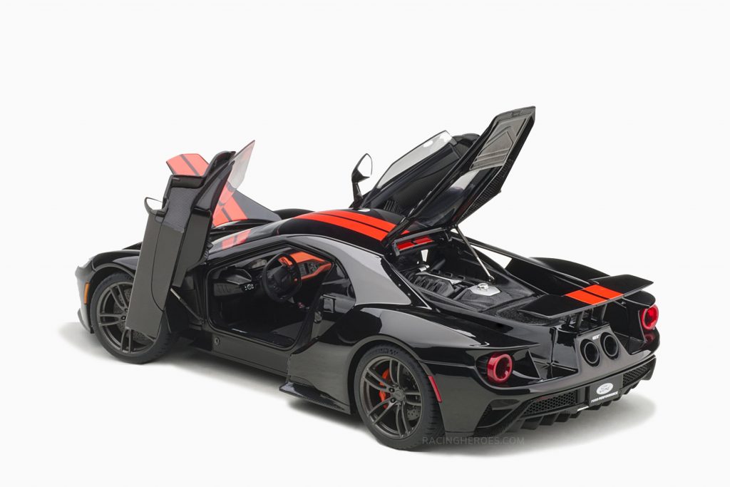 Ford GT 2017 Black Orange Stripes 1:18 by AutoArt