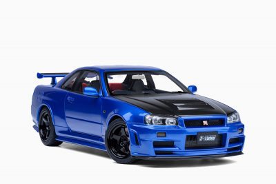 Nissan Nismo R34 GT-R Z-tune Bayside Blue Carbon Bonnet 1:18 by Autoart