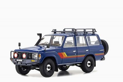 Toyota Land Cruiser 60 RHD (Right Hand Drive) Blue with Stripes and Roof Rack with Accessories 1:18 by Kyosho